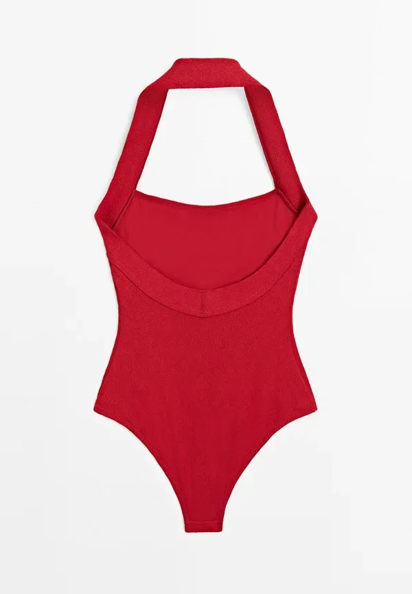 Купальник без бретелек Textu halter swimsuit Massimo Dutti, красный — фото 3