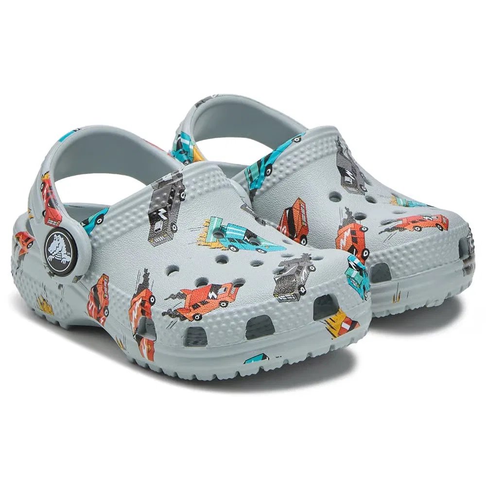 Детские классические сабо с графическим рисунком для малышей Crocs, Grey Car Multi