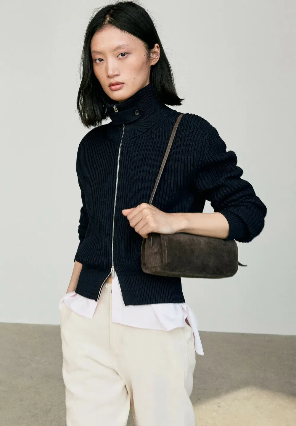 Кардиган из 100% хлопка с высоким воротником Massimo Dutti, Dark Blue