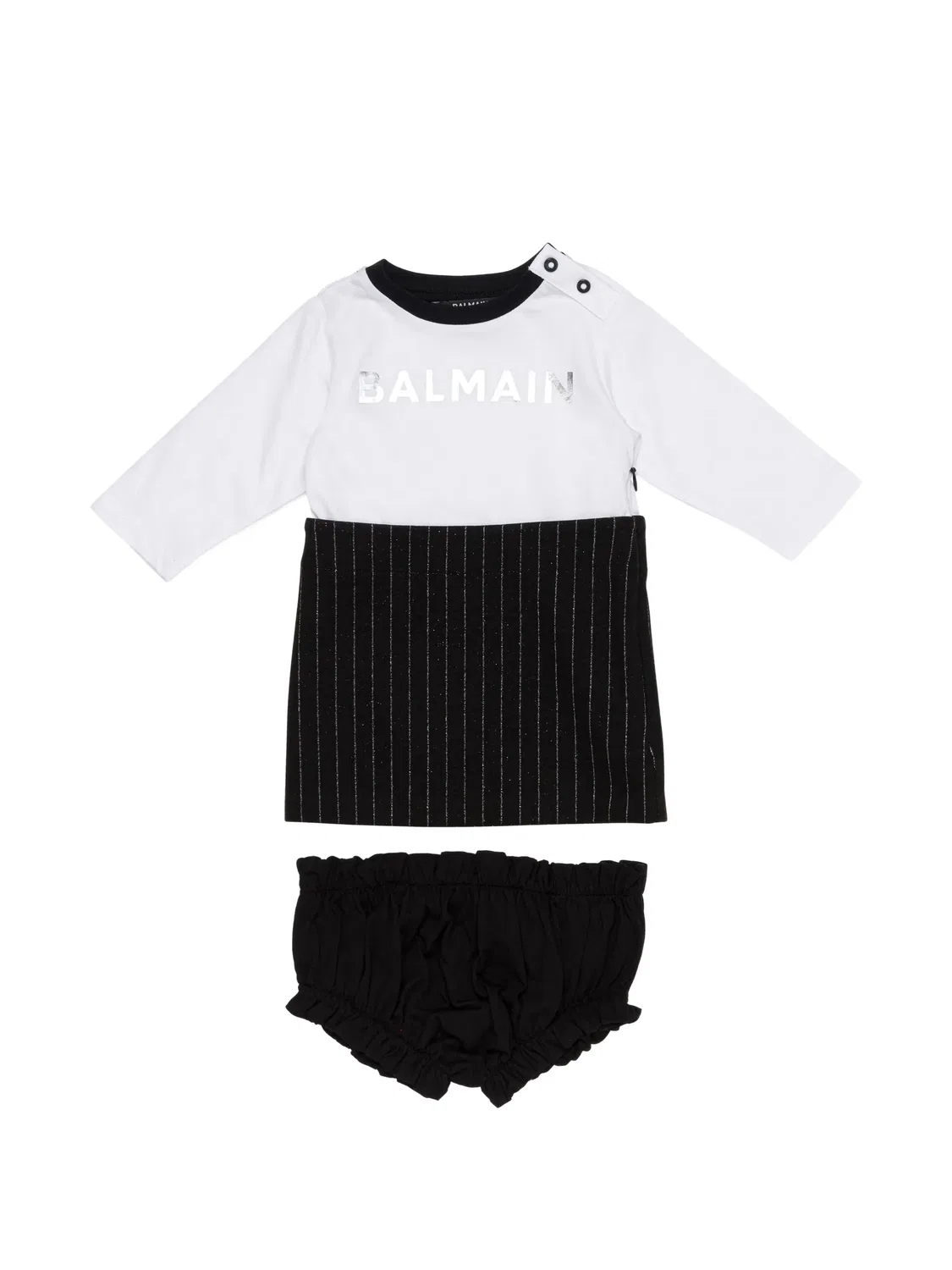 Комплект из платья и блумеров в тонкую полоску Balmain Kids, черный
