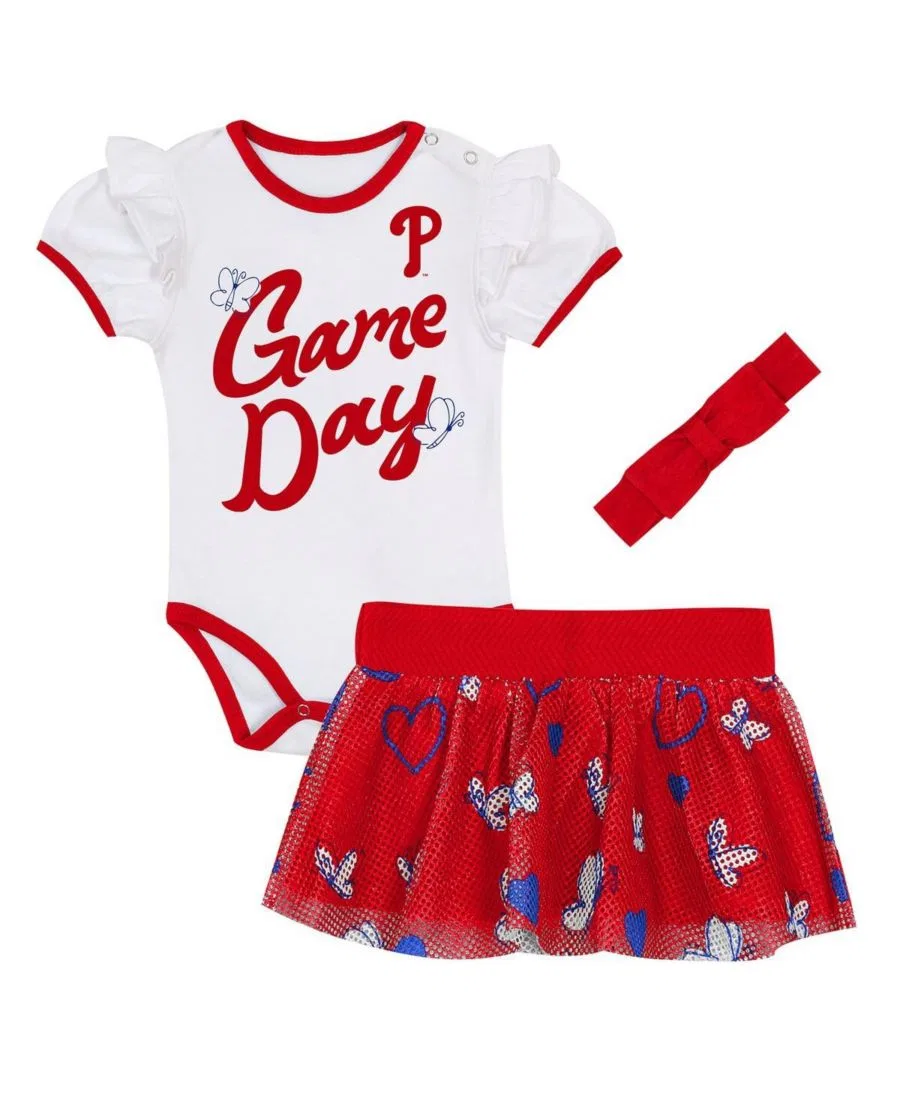 Комплект боди с юбкой и повязкой на голову Philadelphia Phillies Outerstuff, White Red