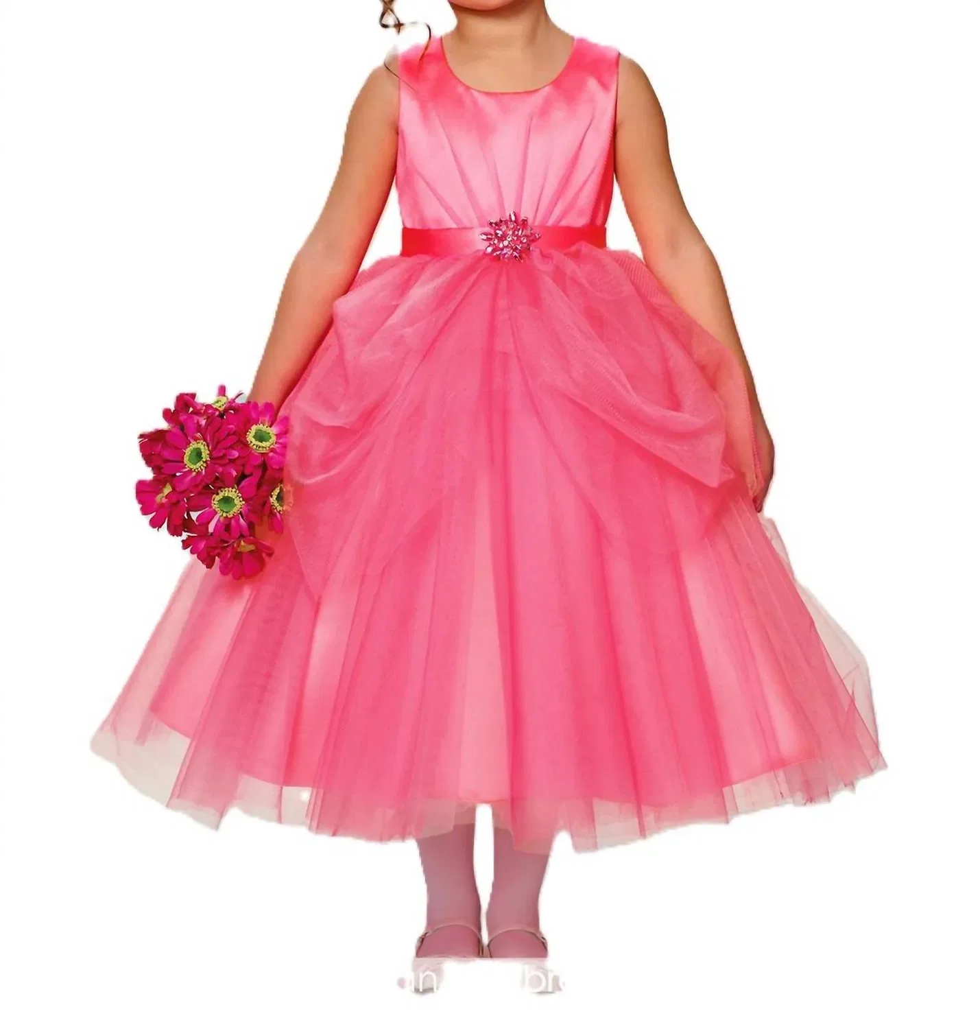 Детское платье для девочек с пышной юбкой из фатина Jewel Center Formal Tulle Joan Calabrese, Hot Pink — фото 2