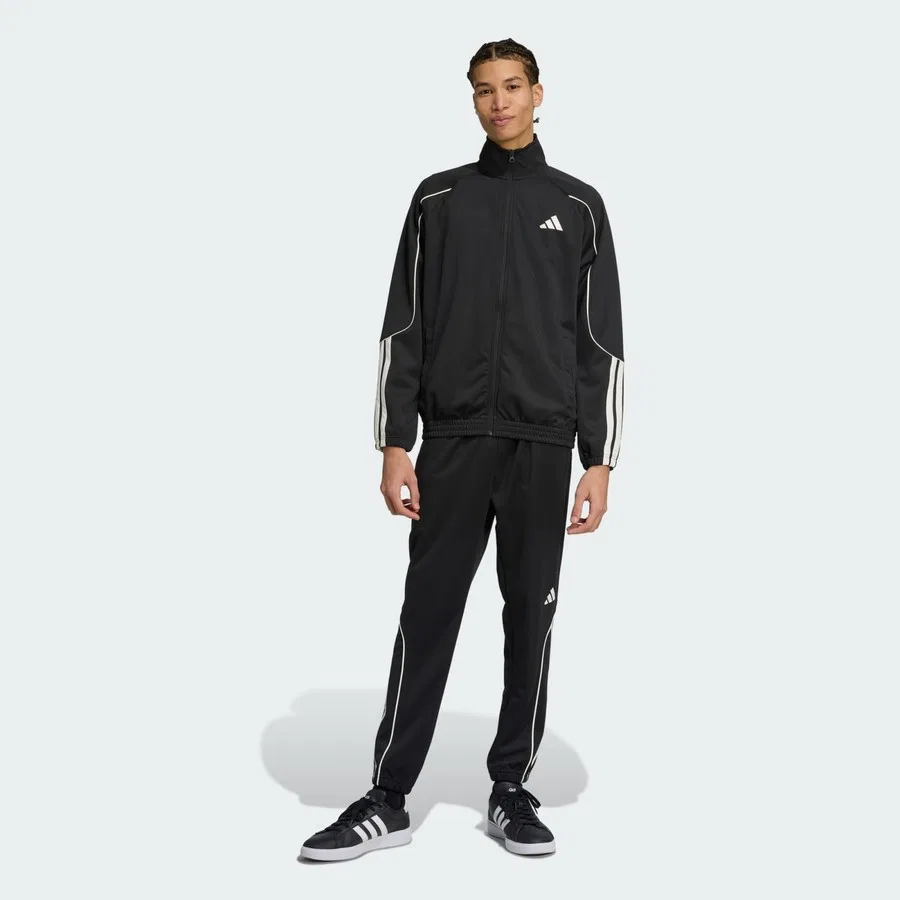 Спортивный костюм с длинным рукавом и брюками, модель Stadium 3-Stripes Tracksuit, adidas, Черно-белый