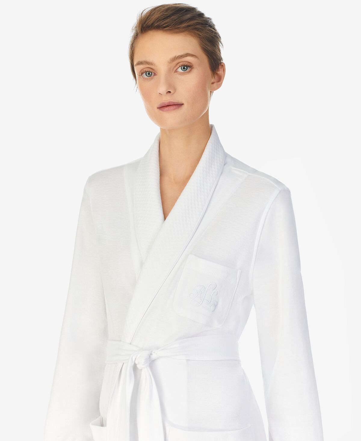 Короткий халат со стеганым воротником-шалью Lauren Ralph Lauren, белый — фото 4
