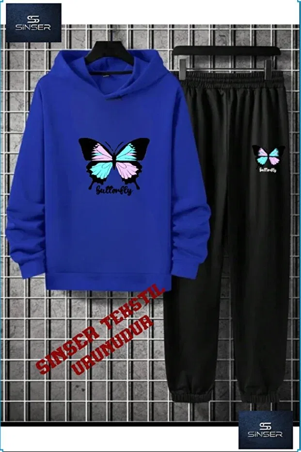 Детский комплект спортивного костюма с принтом Unisex Butterfly Ss Sinser, Blue Silver