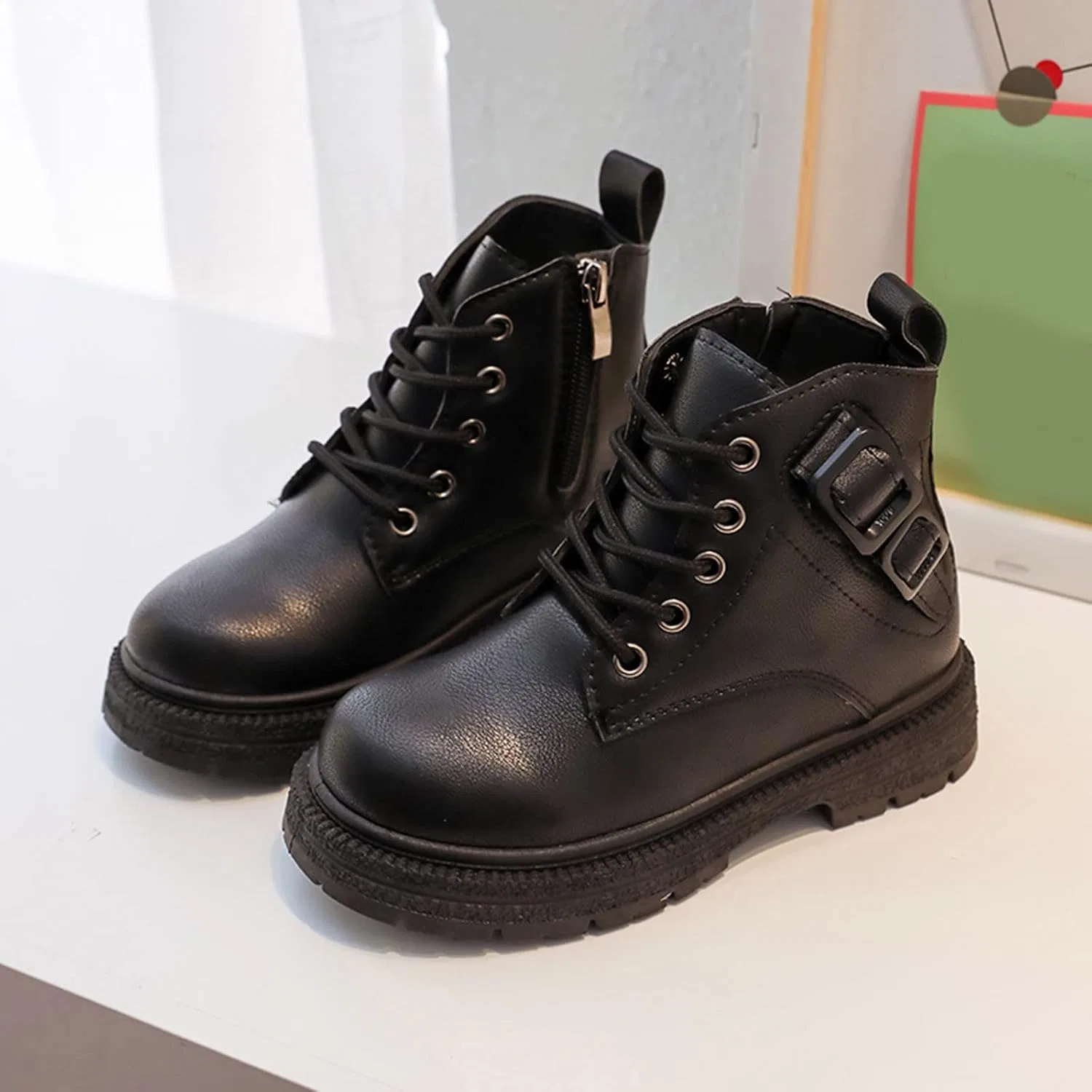 Детские ботинки для девочек с толстой подошвой, модель Children Boot Fashion, бренд, Black — фото 2