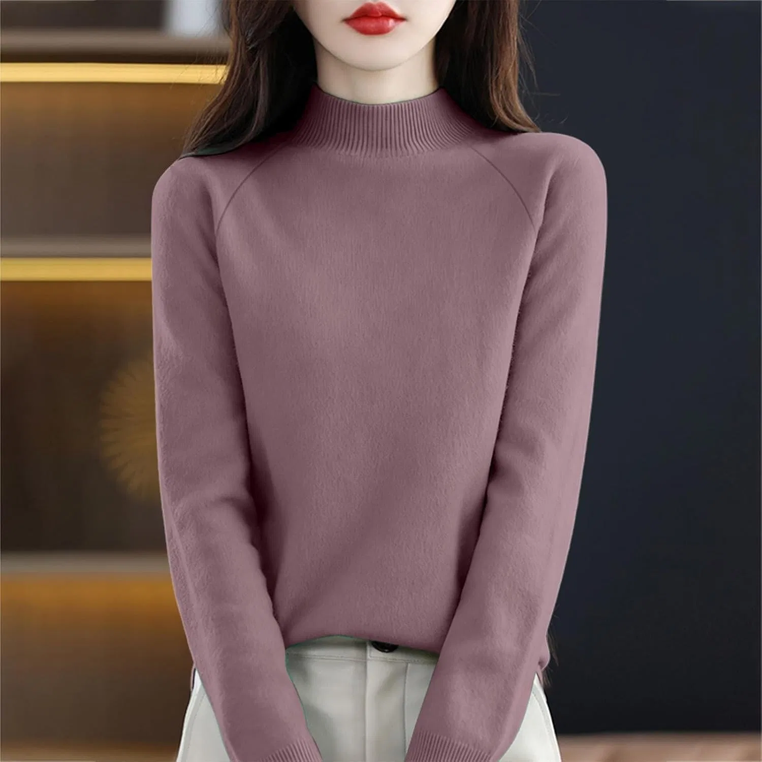 Женский свитер из кашемира с длинным рукавом, Classic Soft Pullover, фиолетовый — фото 2