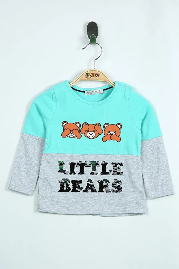 Детская футболка для девочек с принтом Little Bears Printed Toontoy, Mint Green