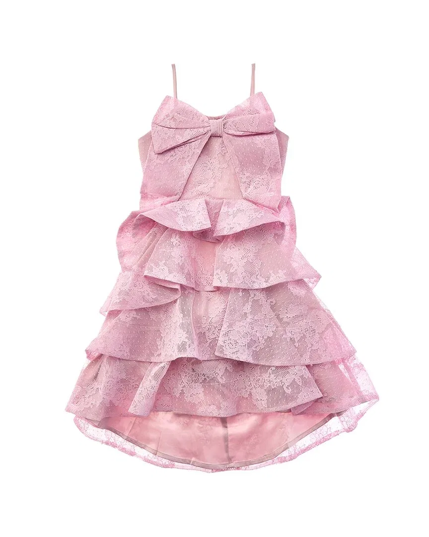Детское платье-миди для девочек с кружевом и бантом Bardot Tulip Lace Midi Dress, розовый