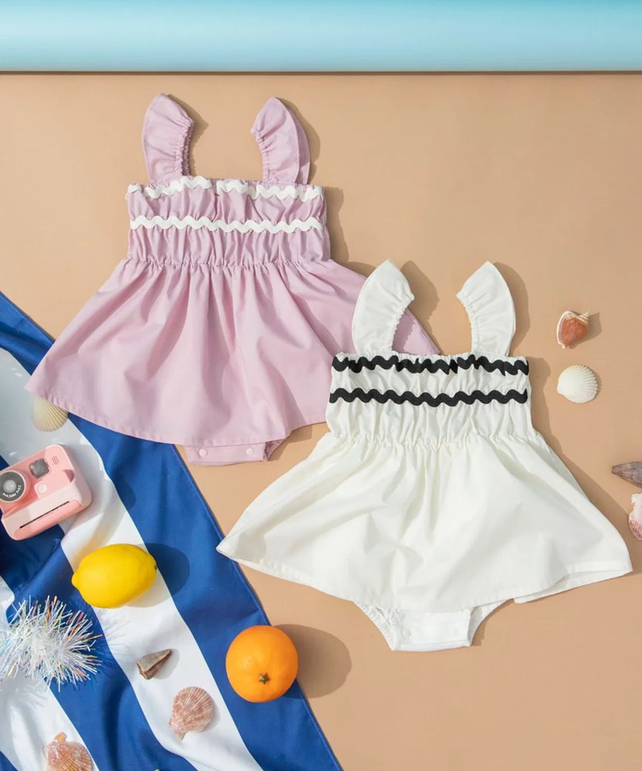 Детский комбинезон-боди с шармухой и рюшами Branshes, Pink — фото 2