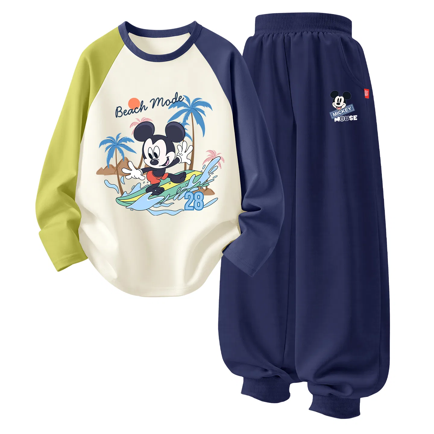 Детский комплект спортивной одежды с принтом, тонкий, тянущийся, дышащий, Disney, Diya Wave Green Blue+Di Happy Chi K Navy Blue