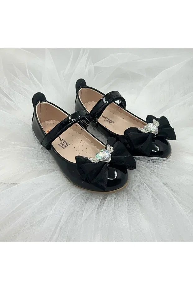 Детские балетки для девочек с бантом Butterfly Guppy Kids, Black