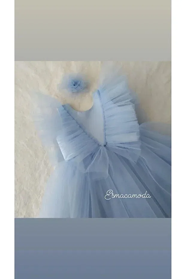 Детское платье для девочек матовое сатиновое Esmacamoda, Light Blue — фото 2