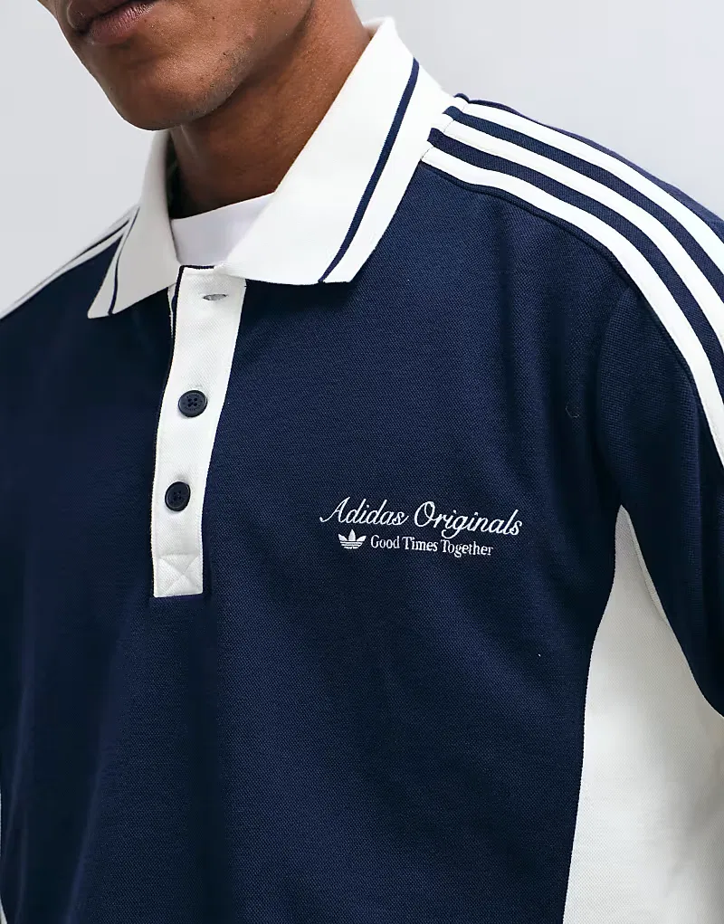Поло с длинным рукавом Adidas Originals Sport Club, темно-синий и белое — фото 4