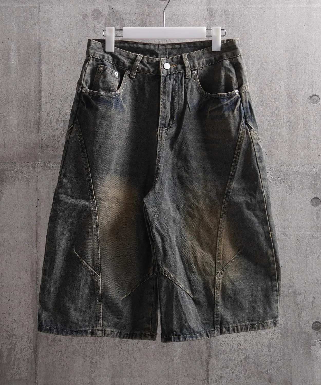 Детские джинсовые шорты с широкой кривой линией кроя Wide Curve Denim Shorts 1111clothing — фото 3