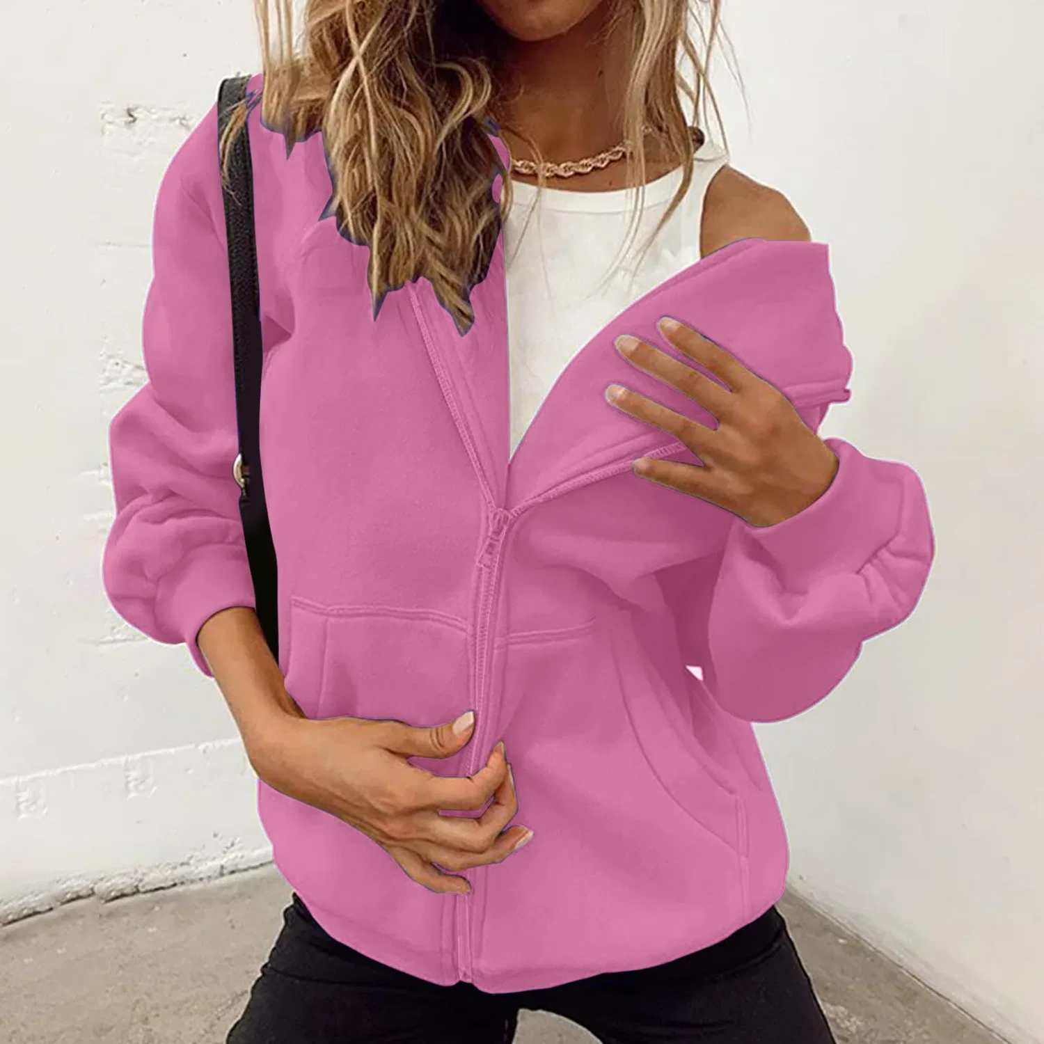 Женский худи oversize с капюшоном и молнией, хлопковый, D-rosa — фото 4