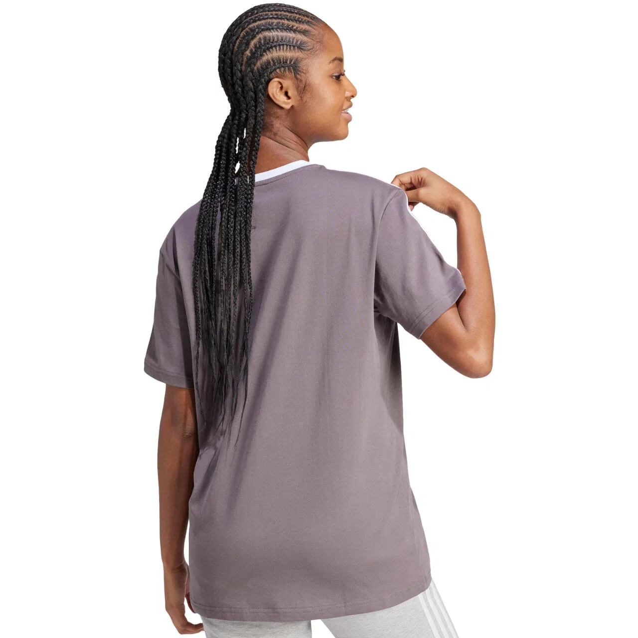 Женская футболка с тремя полосами adidas Essentials 3-Stripes Tee, Adidas, Серый Белый Медно-коричневый — фото 4