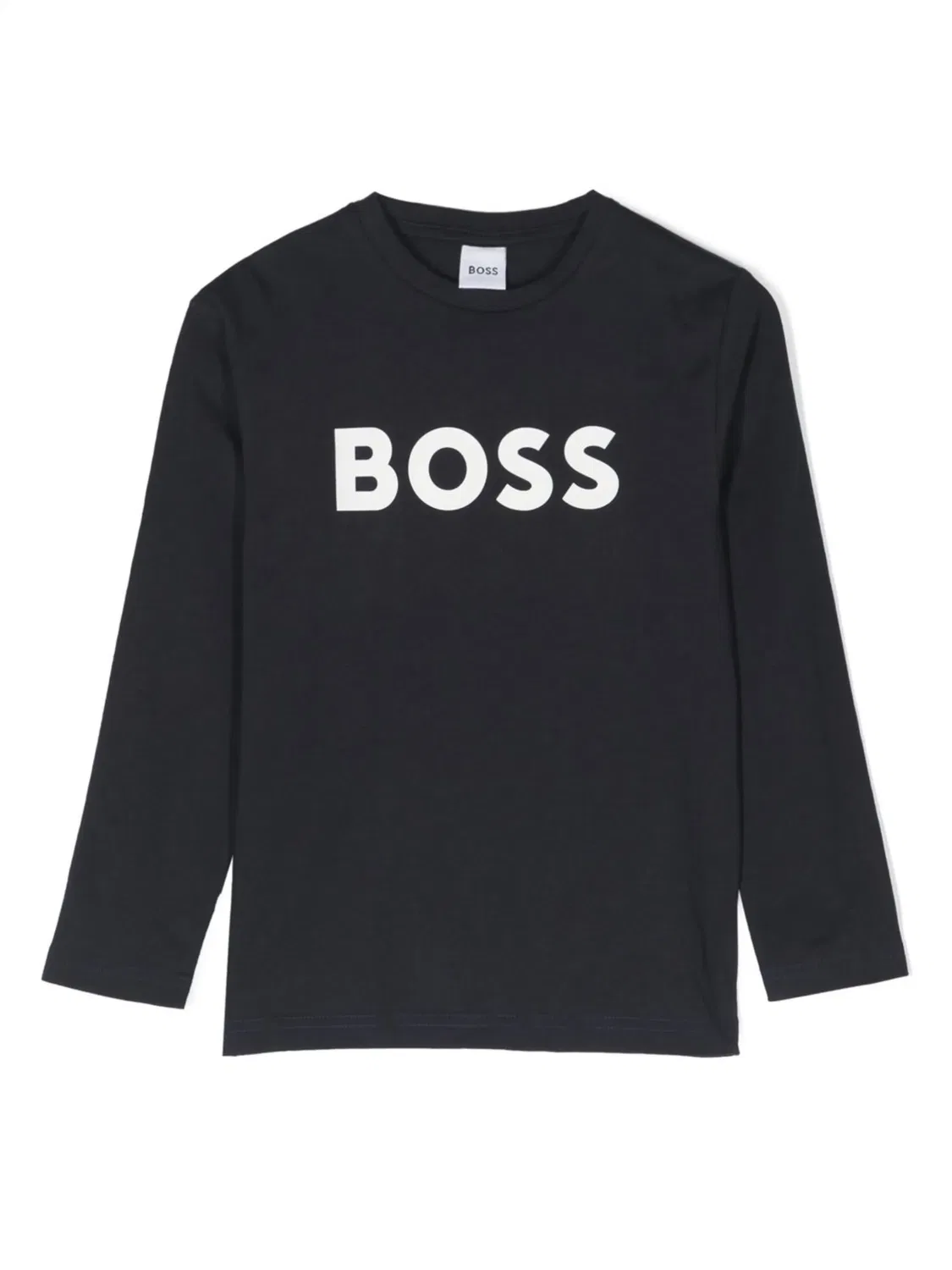 BOSS Футболка с длинными рукавами и логотипом на темно-синем фоне