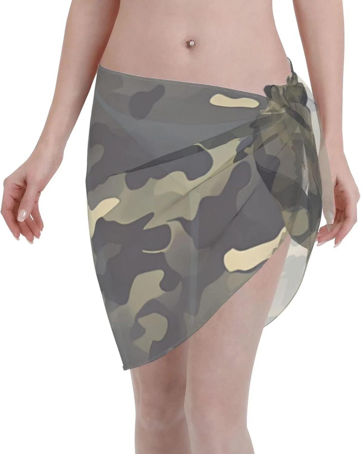 Женский пляжный саронг с принтом кактуса, Green Black Camouflage