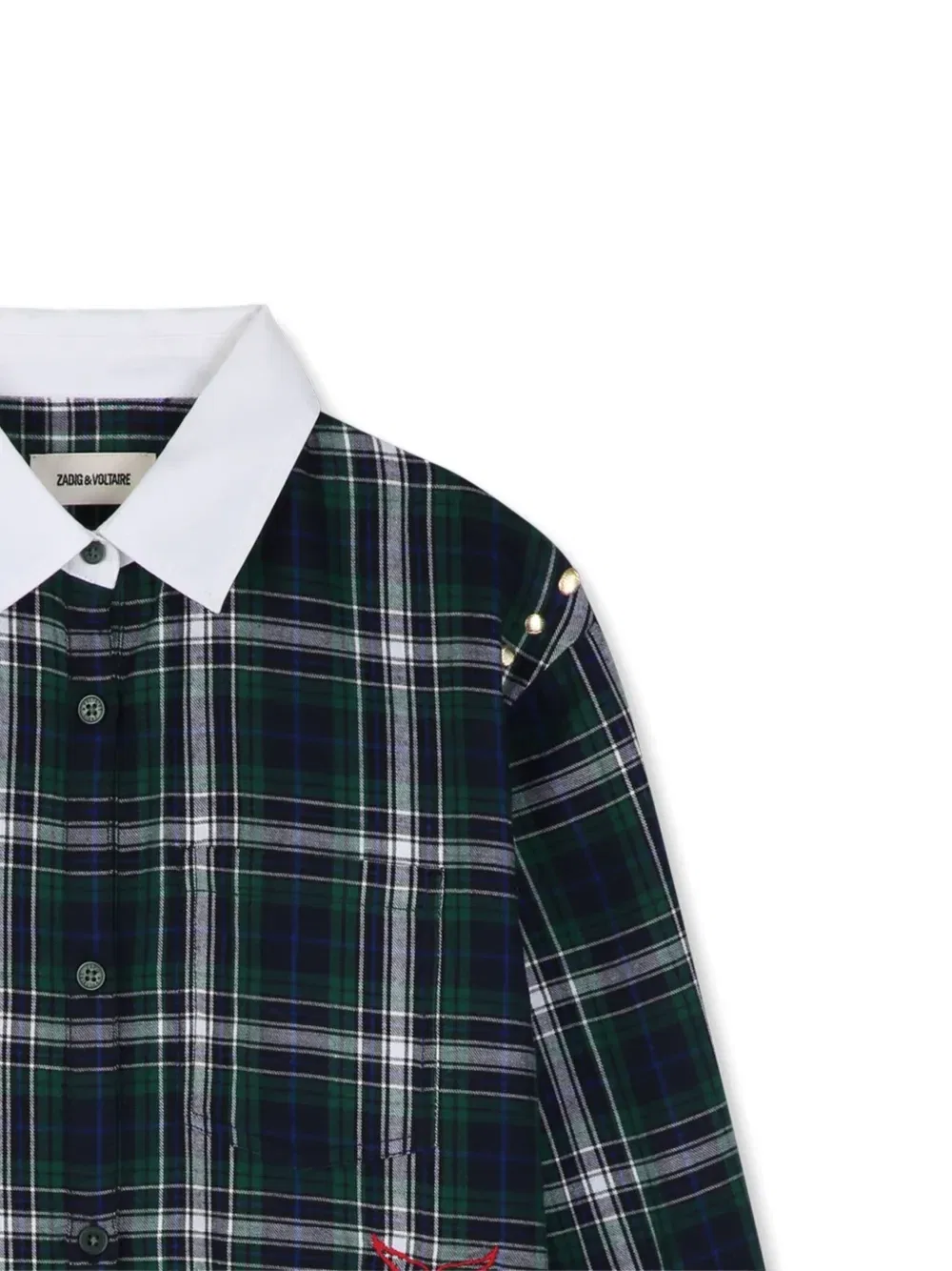 Клетчатое платье с заклепками Zadig & Voltaire Kids, зеленый — фото 3