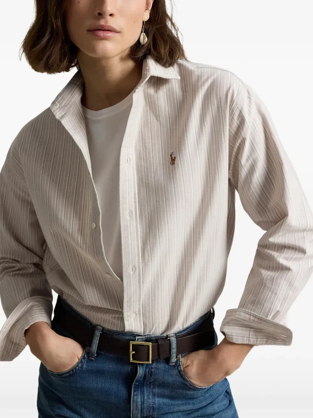Рубашка в полоску с вышитым логотипом Polo Ralph Lauren, розовый — фото 3