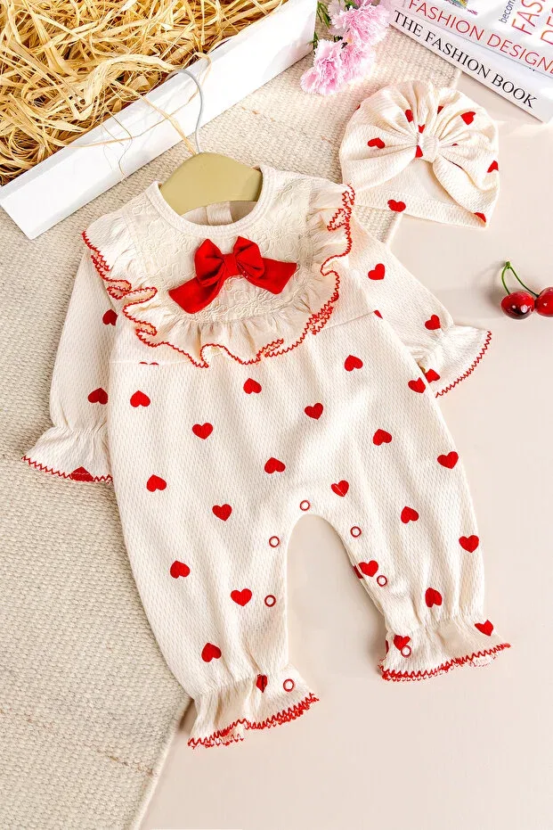 Детский комбинезон для девочек хлопковый с принтом Young Babymod, Red