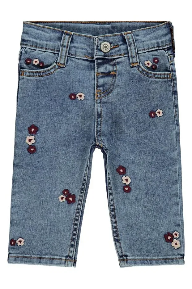 Детские брюки для девочек прямые с вышивкой Civil Baby, Medium Blue