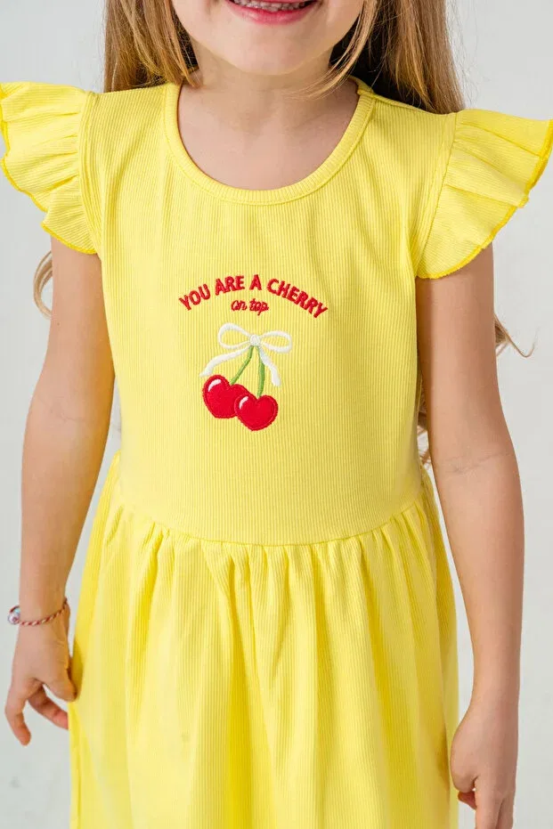 Детское платье для девочек с вышивкой Cherry Embroidered My Hanne, Yellow — фото 2