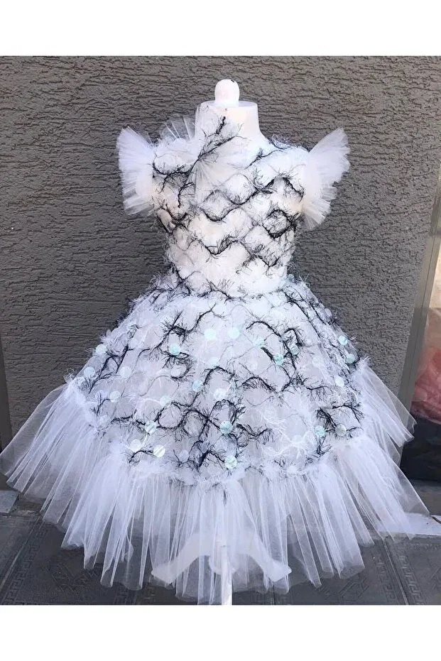 Детское платье для девочек кружевное Buckled sequined feathered dress Hmz Gold, Navy Blue — фото 2