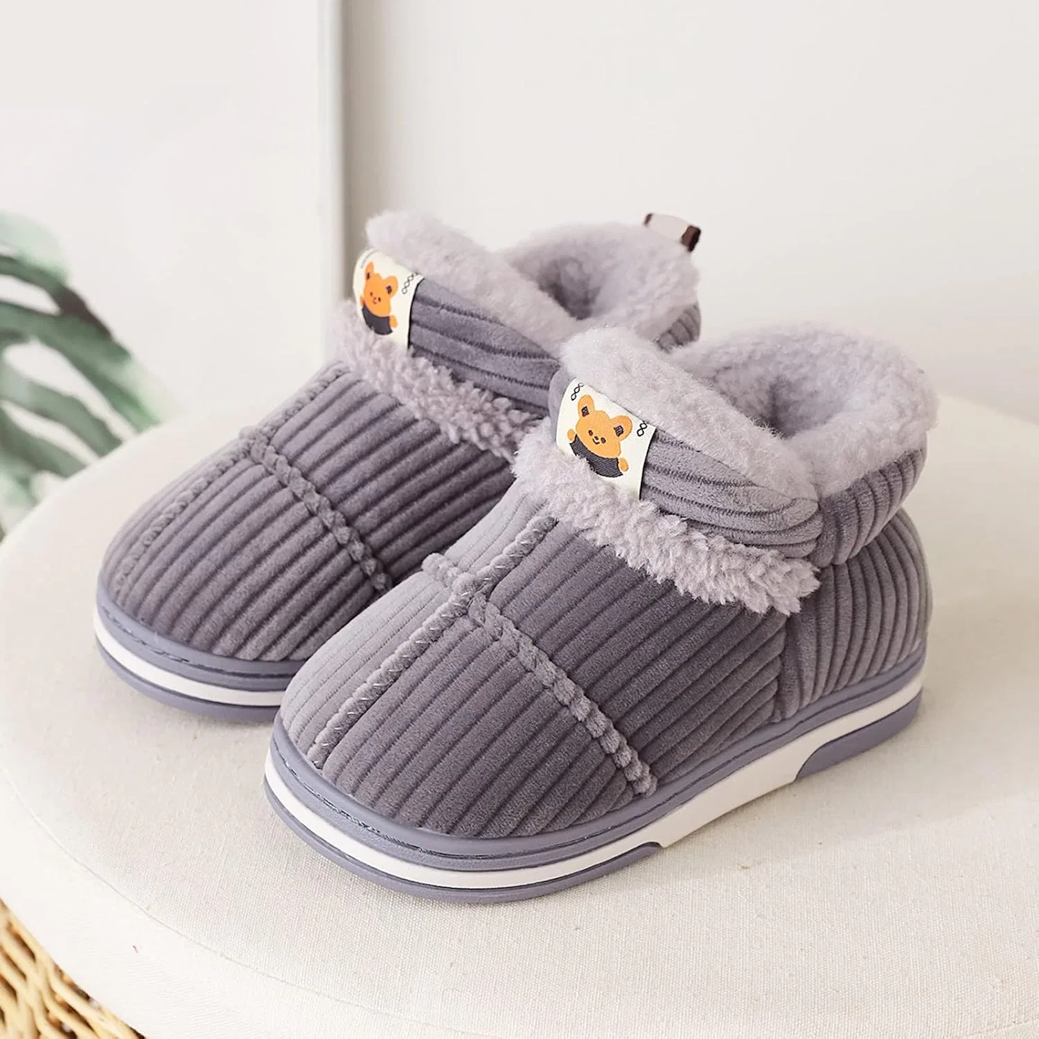 Детские зимние ботинки для мальчиков с принтом, модель Winter Cartoon Animal Snow Boots, Grey — фото 2
