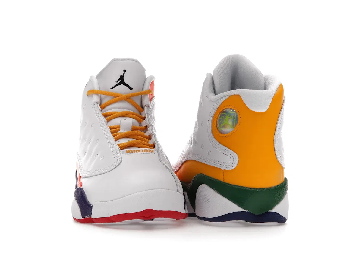 Детские кроссовки для мальчиков с принтом Jordan 13 Retro Jordan, White/Black-Court Purple-Total Orange-Pine Green — фото 2