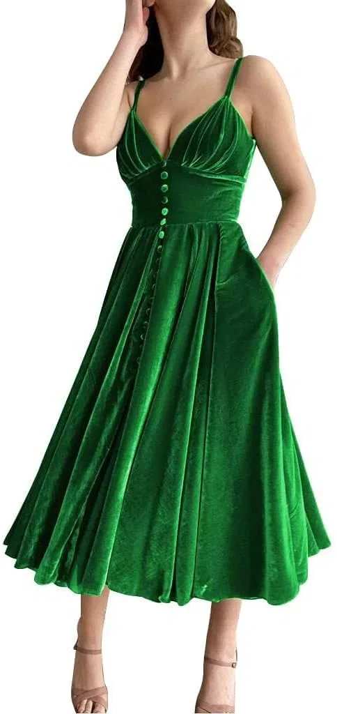 Женское бархатное платье с разрезом YH147, Green