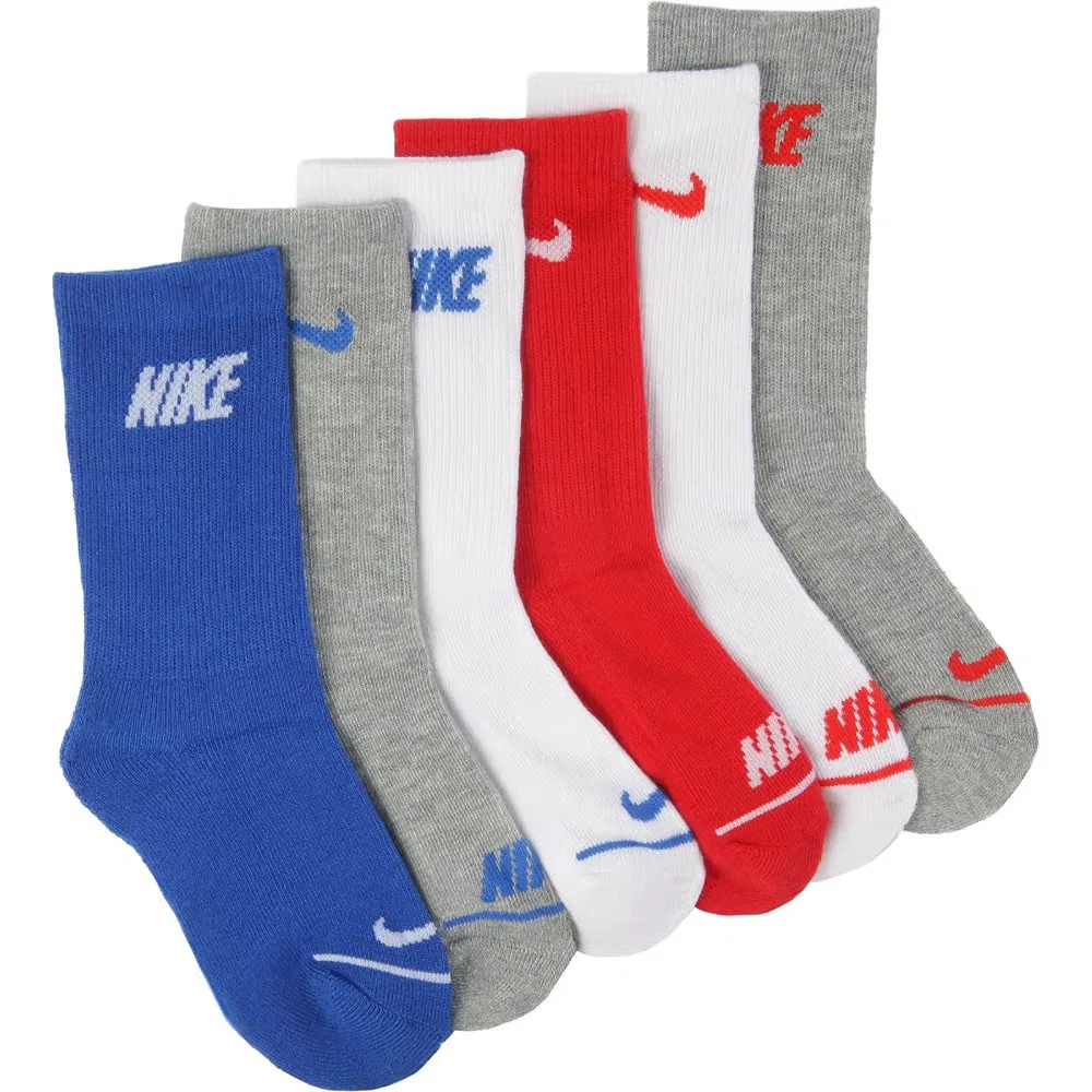 Набор из 6 детских носков размера XS с мягкой подкладкой Nike, Red/Grey/White/Blue Assorted