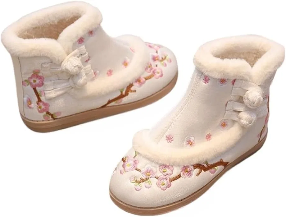 Детские зимние ботинки с вышивкой в китайском стиле Spedify, White Velvet
