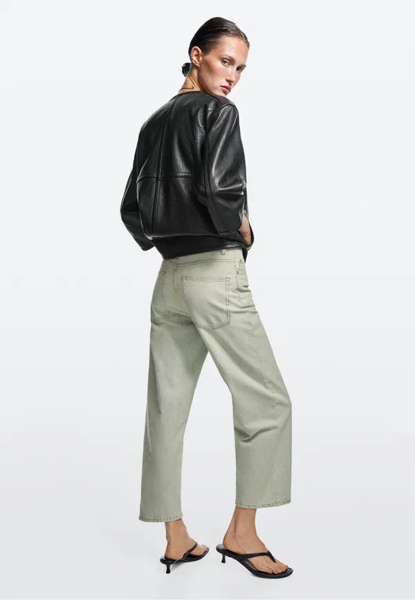 Джинсы 100% хлопок Mid-waist cropped wide-leg jeans Massimo Dutti, light blue, светло-голубой — фото 3