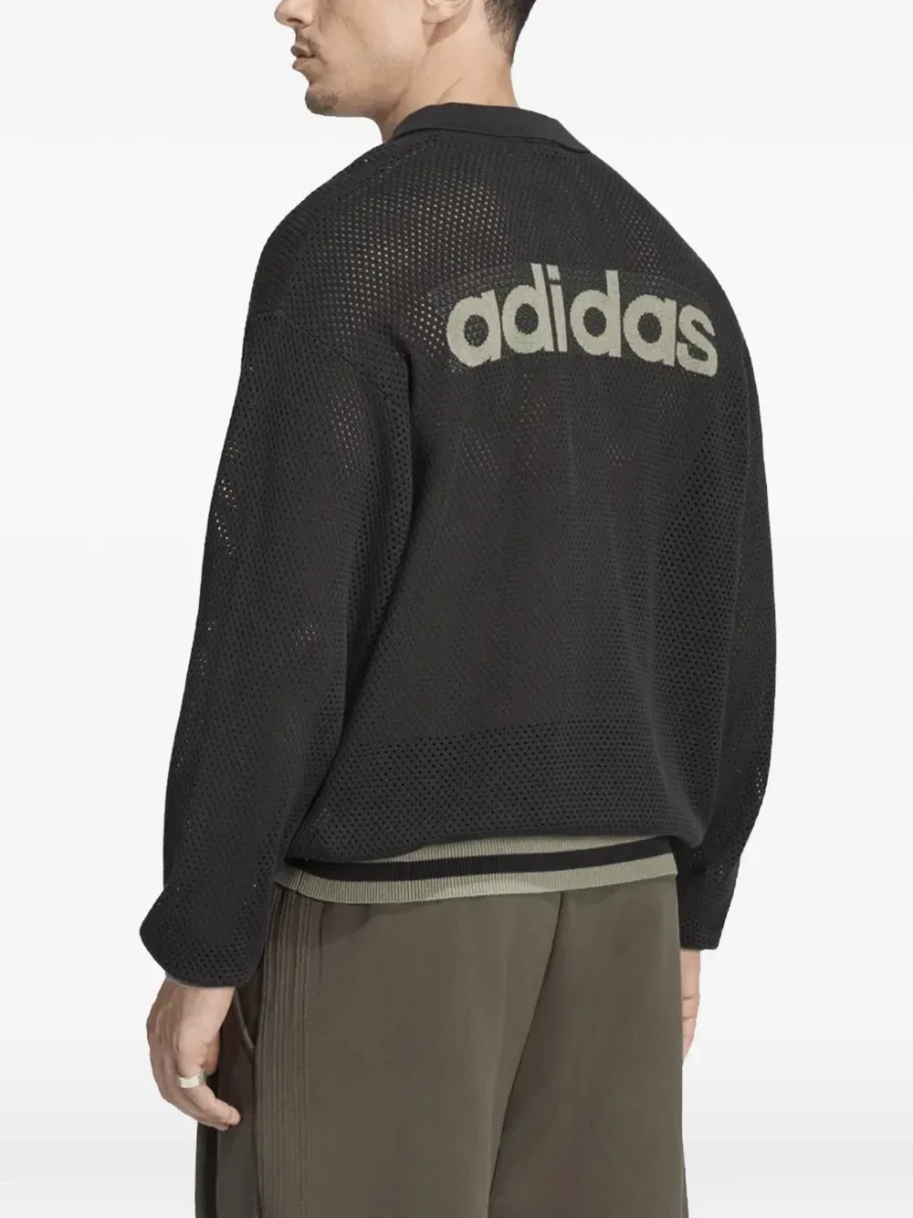 Свитер из сетчатого трикотажа с логотипом adidas, черный — фото 2