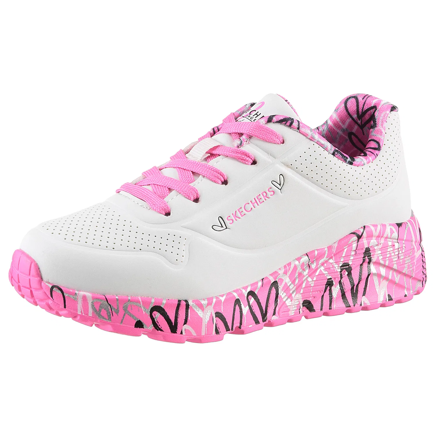 Детские кроссовки с принтом Skechers UNO LITE-LOVELY LUV, White/Pink
