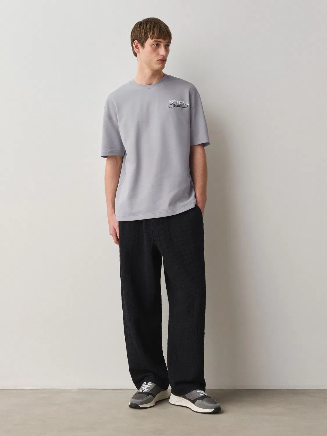 Футболка свободного кроя, тяжелый хлопок, Graphic Print Next, Grey Text — фото 3