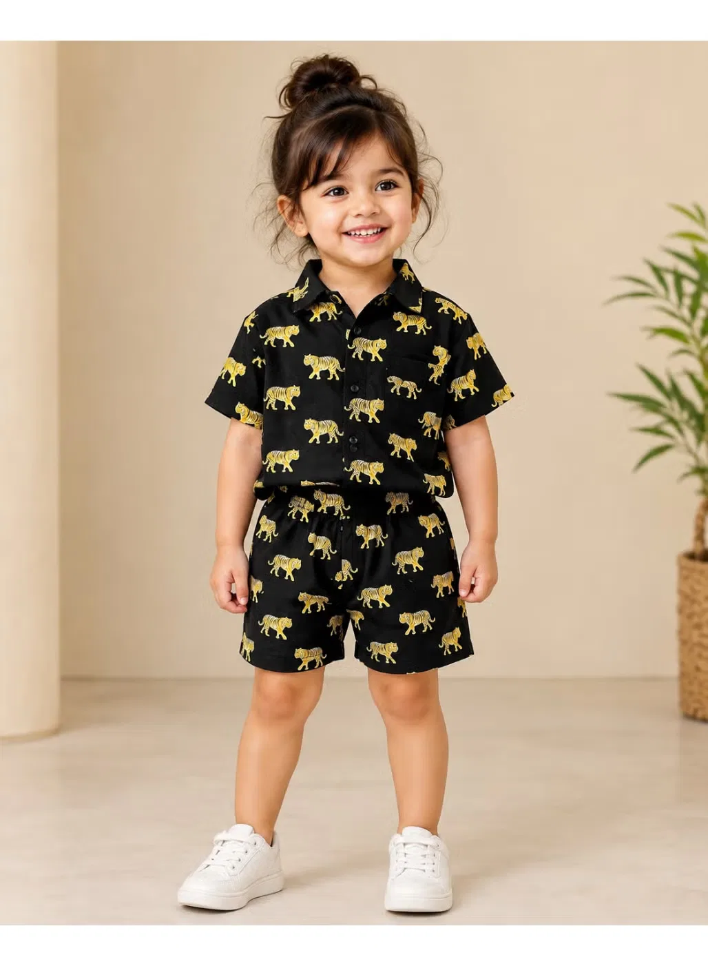 Комплект детский с принтом тигра 2 предмета Matching Family Outfits, черный — фото 3