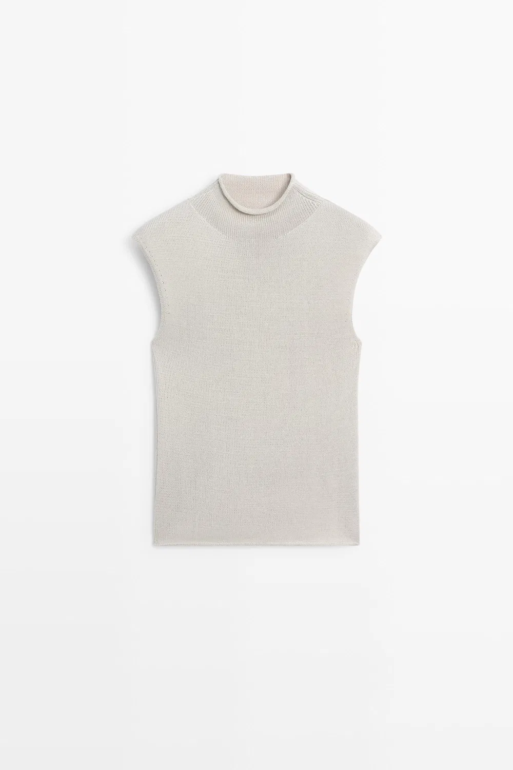 Топ Massimo Dutti Cotton Blend High Neck Knit, бежевый — фото 2