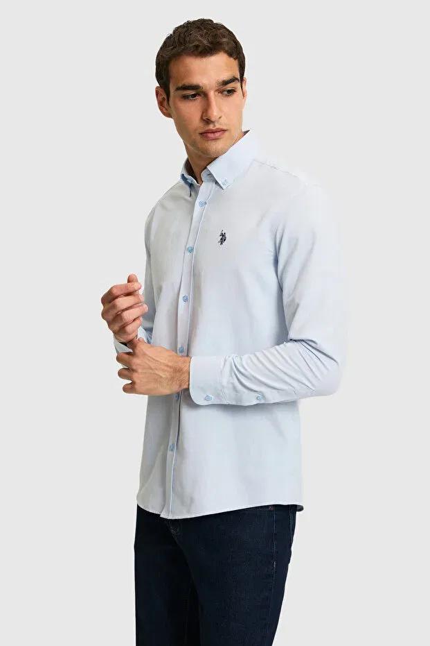 Мужская рубашка с длинным рукавом Basics U.S. Polo Assn., Light Blue — фото 3