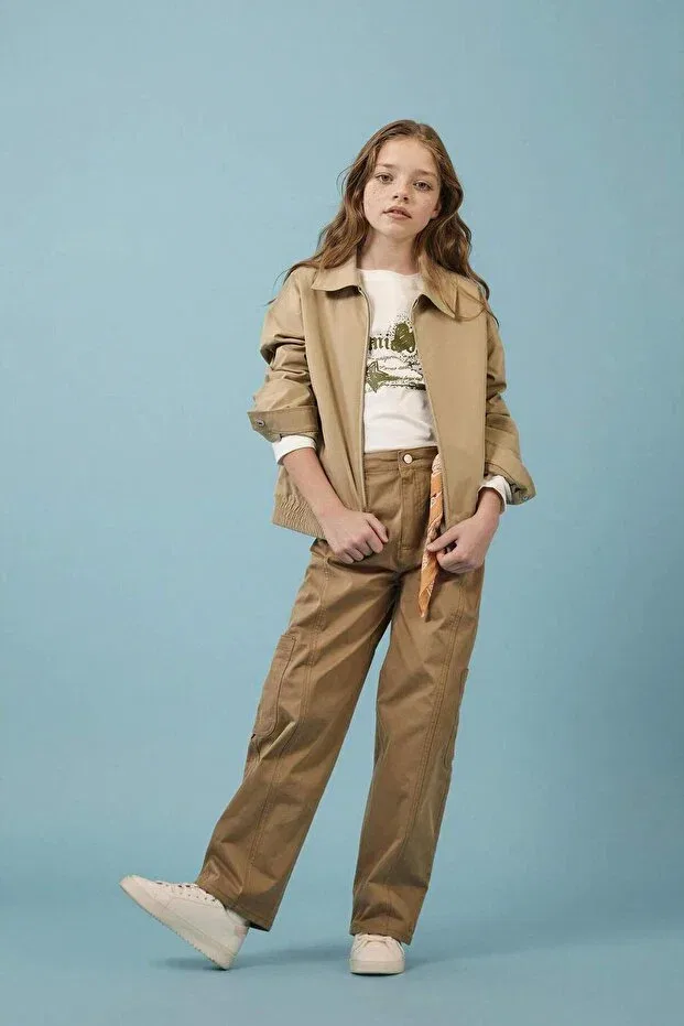 Детские брюки для девочек широкие Baggy fit gabardine pants girls Defacto, Khaki