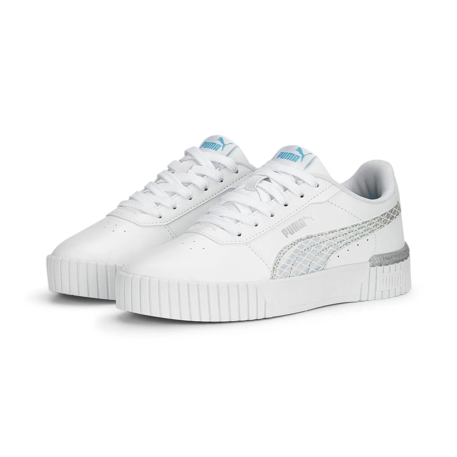 Детские кроссовки с блестками Carina 2.0 Mermaid Sneakers Jugendliche Puma, Weiss Blau Silber