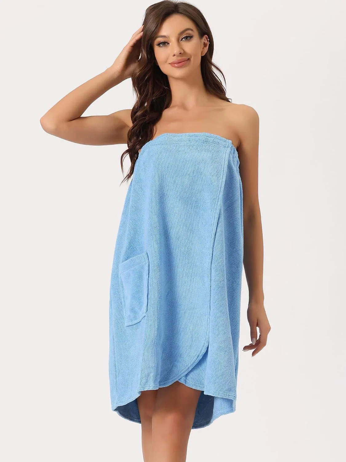Women's Wrap Towel Bathrobe with Шапочка для душа cheibear, Blue — фото 2