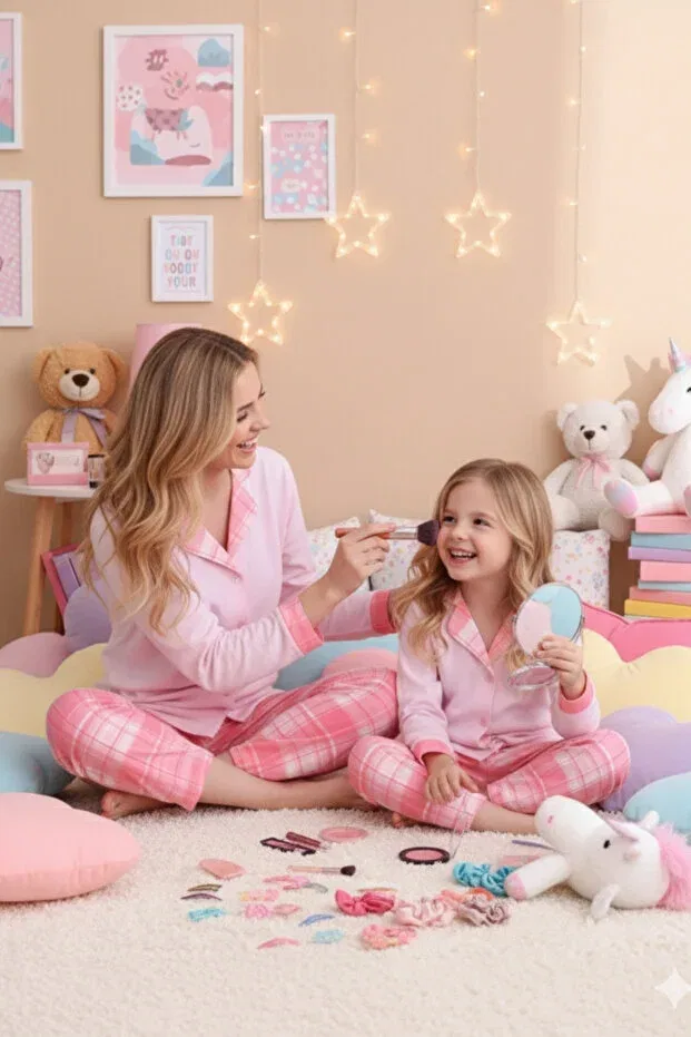 Детская пижама для девочек с принтом Powder Pink Plaid Pattern Elitol, Pink Toz-12