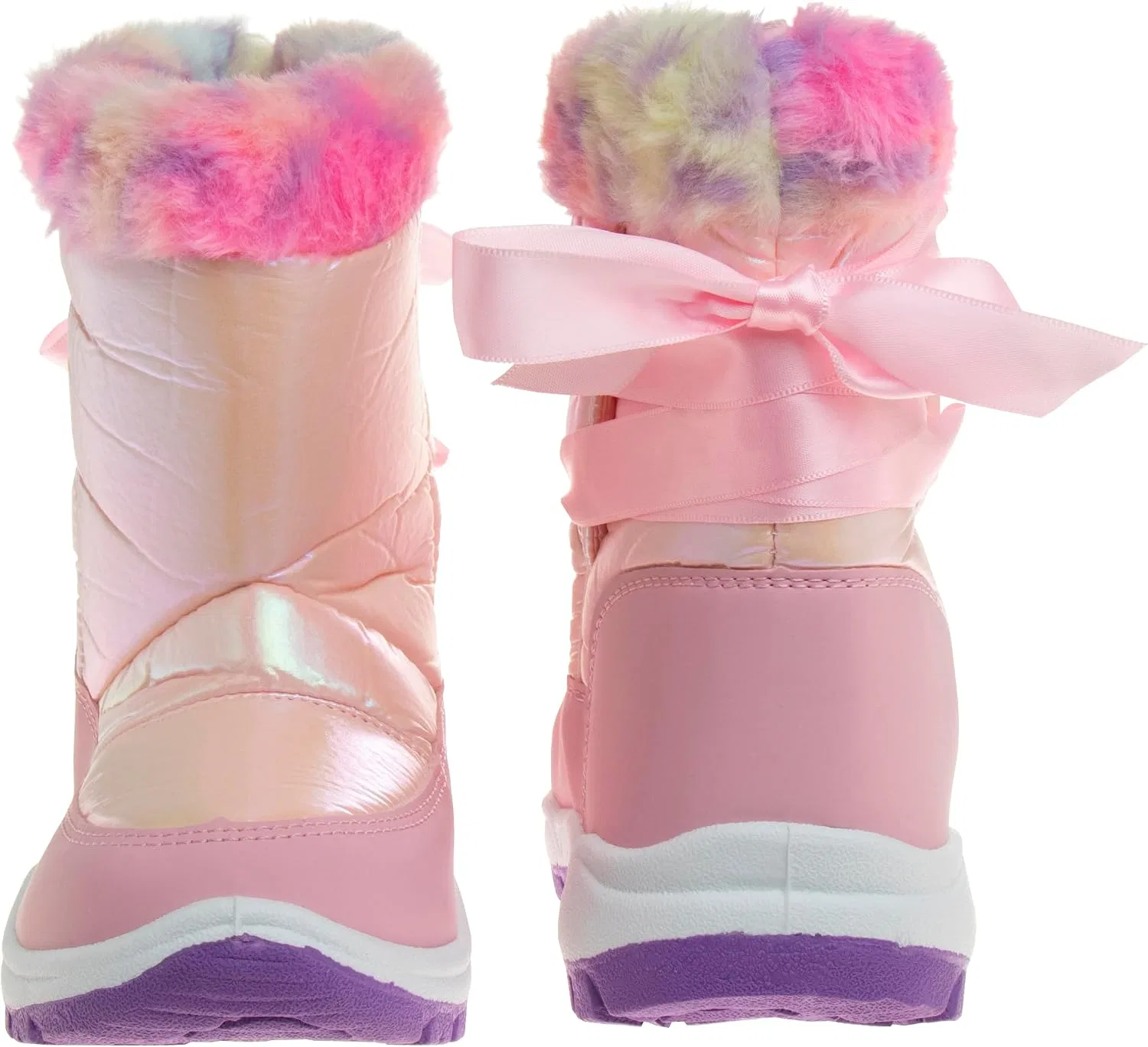 Детские зимние водонепроницаемые снежные ботинки для девочек Rugged Bear, Pink Multi Shiny — фото 3