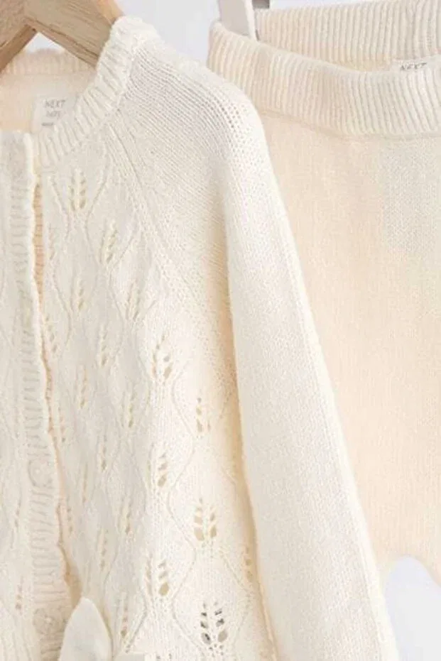 Детский комплект из трикотажного кардигана и колготок Next Baby, Cream — фото 4