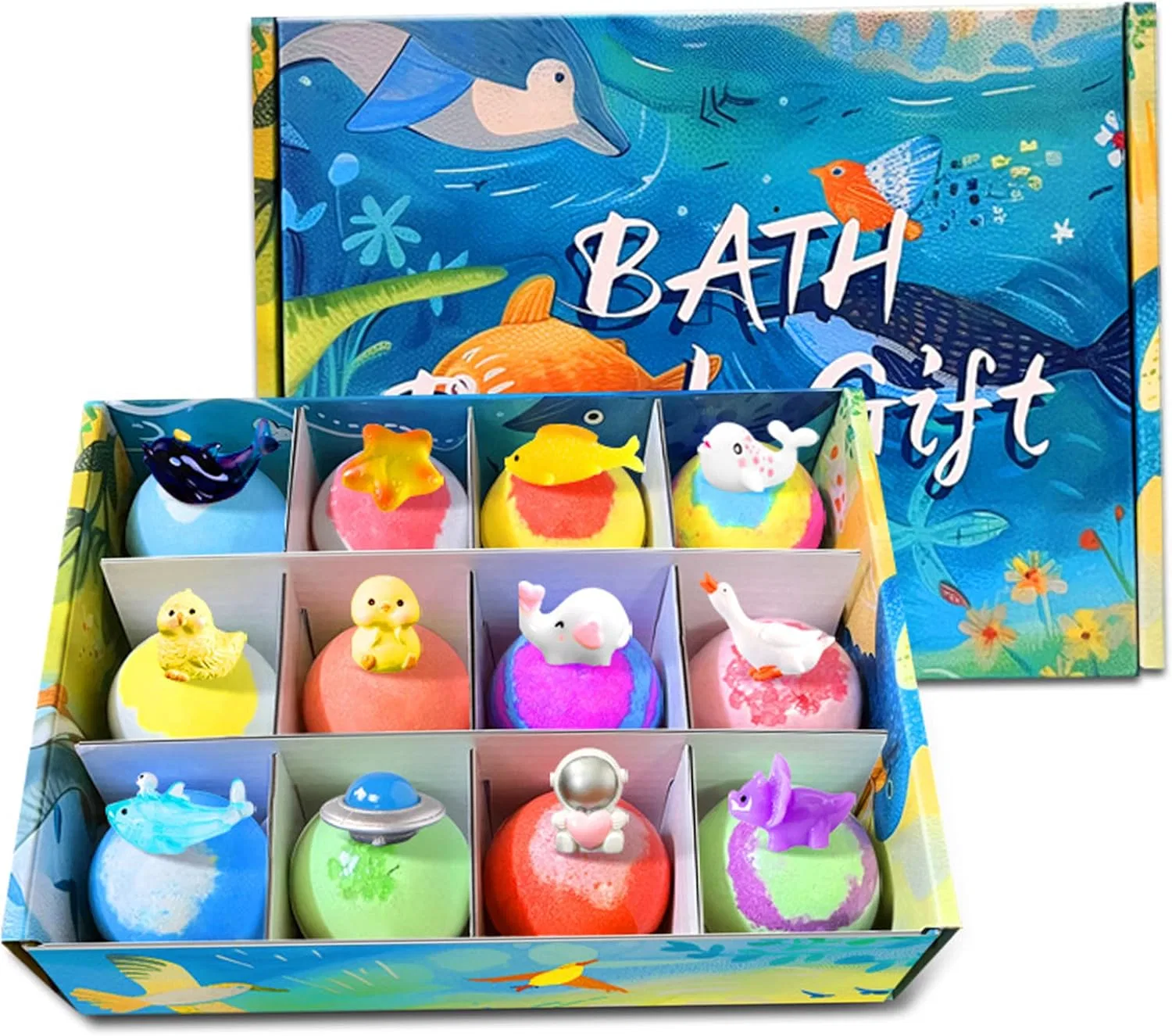 Бомбочки для ванны для детей с игрушкой внутри, 12 шт, по 60 г, Bonalake