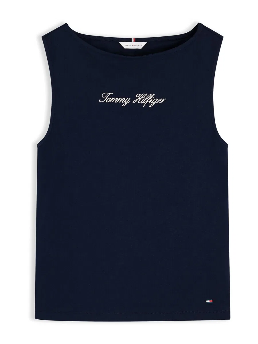 Топ TOMMY HILFIGER 'Slim Tank' темно-синего цвета