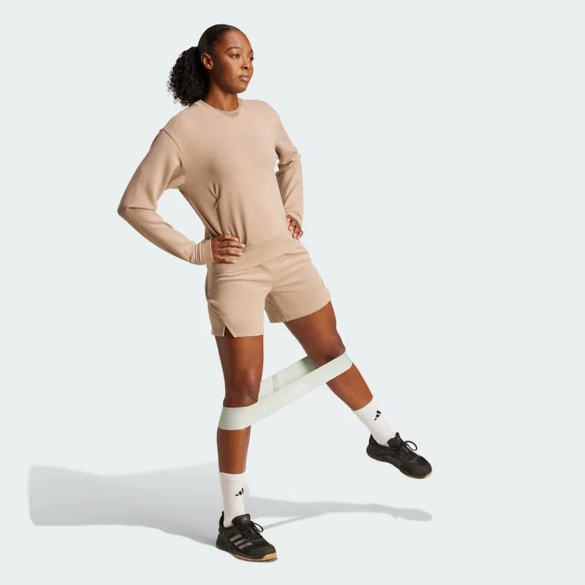 Женские тренировочные шорты adidas с внутренними леггинсами, Chalky Brown — фото 3